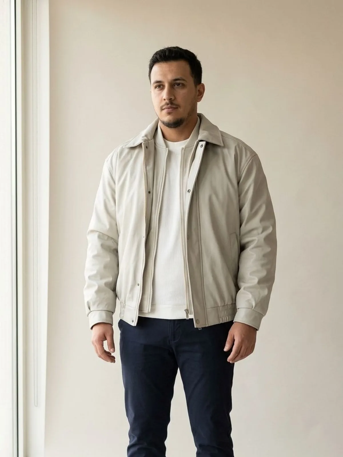 Taş bomber, beyaz tişört