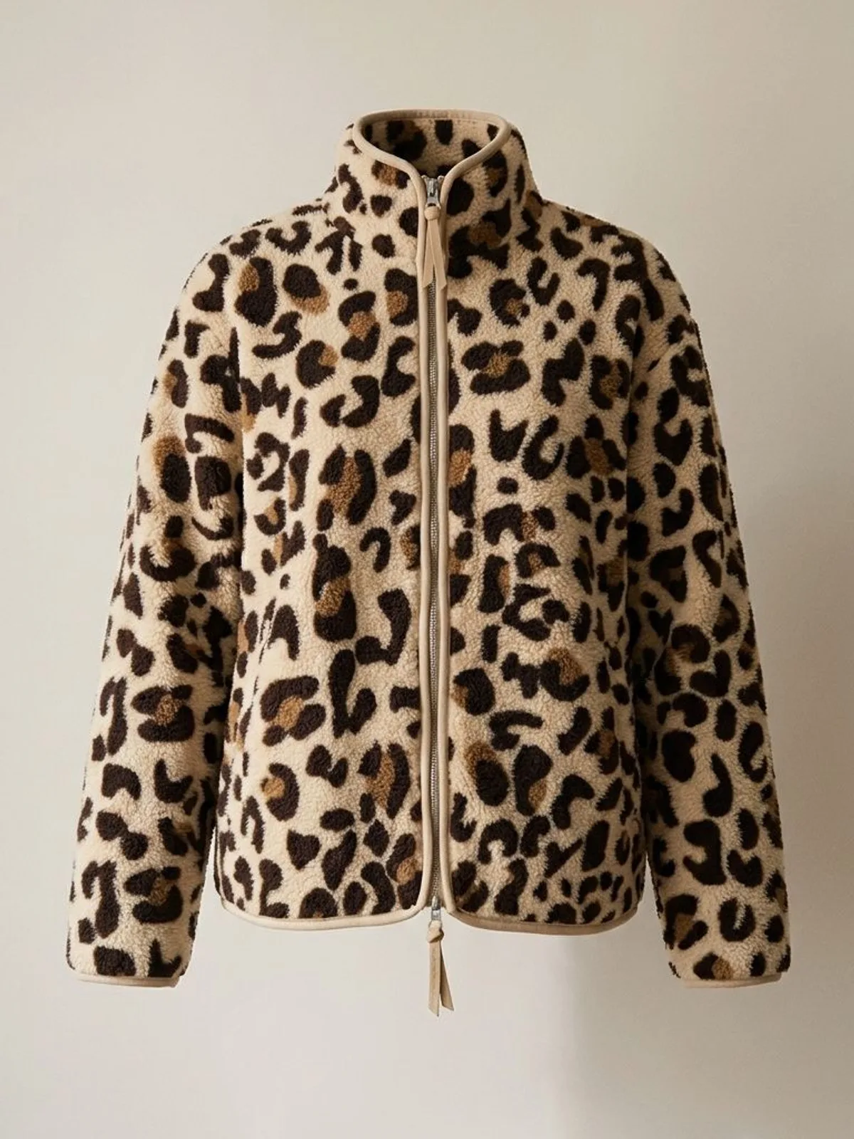 Leopar desenli peluş ceket